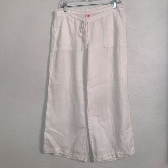 J❤️Li❤️ Linen Button Closure Drawstring Wide Leg Pockets Women’s Pants Size M - Picture 1 of 12